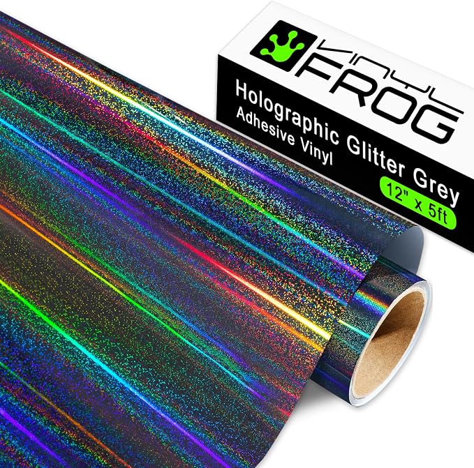 VINYL FROG Holographic Adhesive Vinyl Roll 12" x5ft Glitter Grey Permanent