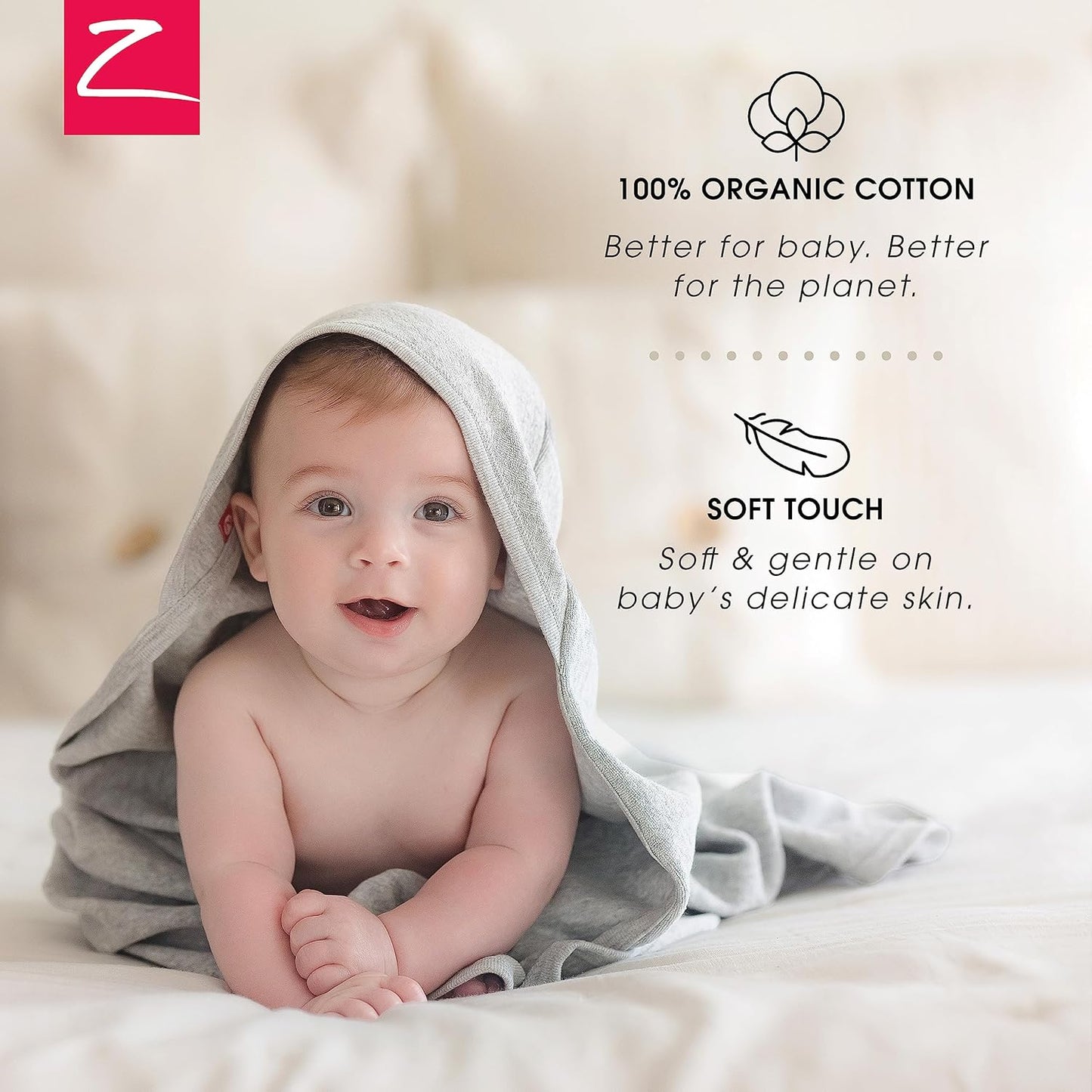Zutano Hooded Baby Towels, Organic Cotton Baby Bath Towel, Ultra Soft and Absorbent Baby Towel for Newborn and Infant | Girl, Boy, and Unisex Towel Set, Unicorn Meadows, 2-Pack