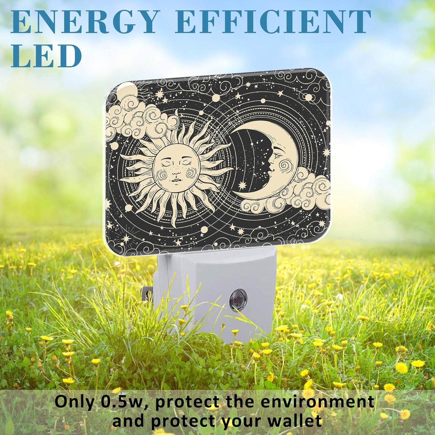 Sun and Moon with Faces Plug in Night Lights, Astrology Nightlight Plug Into Wall Dusk to Dawn Sensor for Kid Girls Boys Women Men Room, Hallway, Kitchen, Bathroom, Stairs Decor