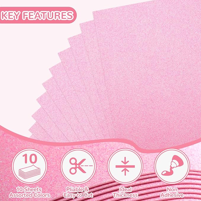 10 Pack Glitter Foam Sheets Craft 8 x 12 inch | Sparkles Foam Paper