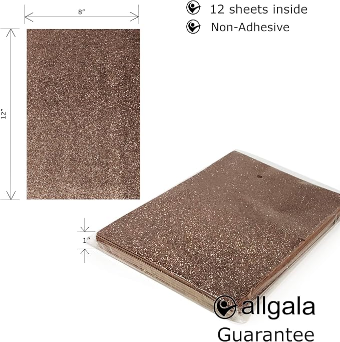 Allgala 12 Pack Glitter EVA Foam Paper 8 x 12inch Sheets-Coffee-Perfect