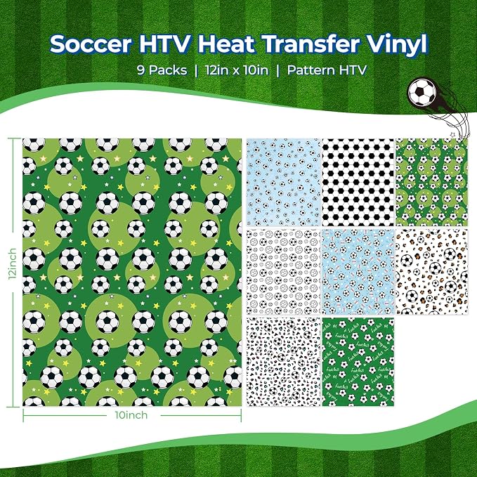 HTVRONT Soccer HTV Heat Transfer Vinyl, 9 Packs Iron on Vinyl
