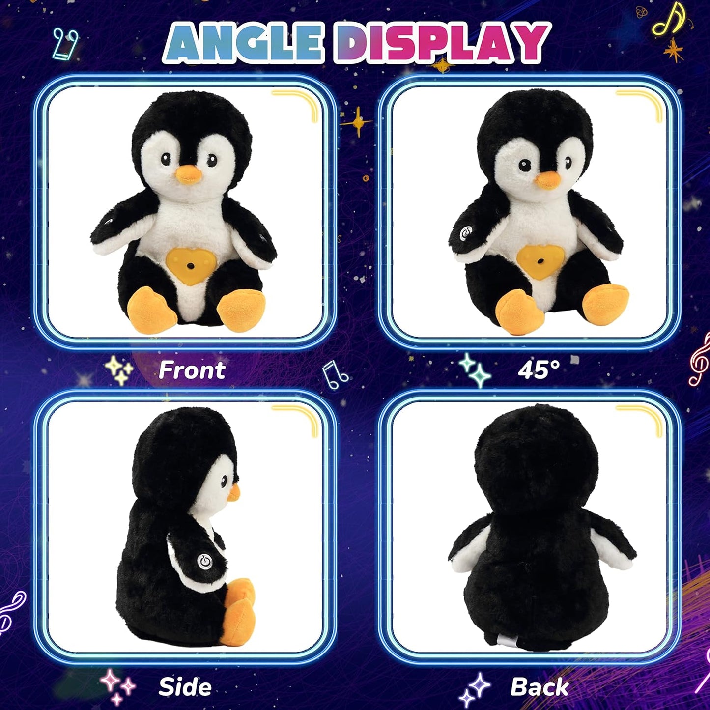 Cuteoy Plush Penguin Star Projector Musical Adjustable Singing Night Light Stuffed Animals Glowing Plushies Toy Gifts for Kids Birthday Easter Christmas,11''