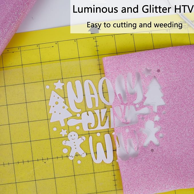 HTVVETUR Glitter Lilac Heat Transfer Vinyl, Glow in The Dark Light Purple HTV