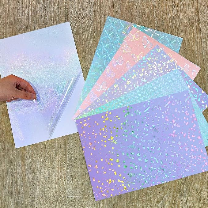 Clabby 36 Sheets Holographic Sticker Paper A4 Vinyl Holographic Laminate Sheets