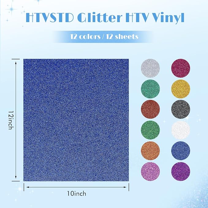 HTVSTD Glitter HTV Heat Transfer Vinyl 12 Sheets 12×10in Iron on Vinyl |