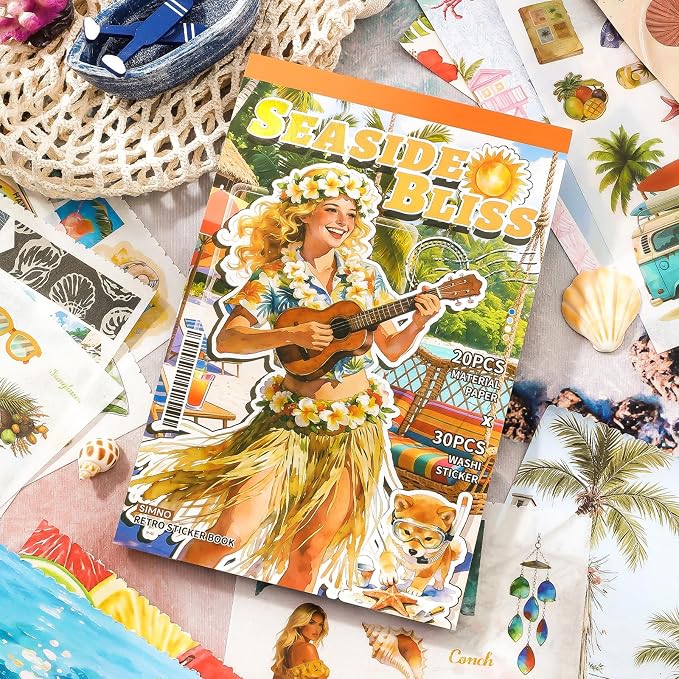 Summer Beach Scrapbook Sticker Book, 500+ Vintage Travel Stickers