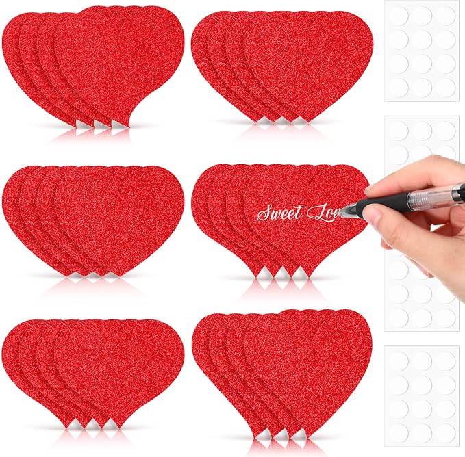 TaoBary 24 Pcs 7.08 Inch Valentine's Day Glitter Heart Cutouts Large Red Paper