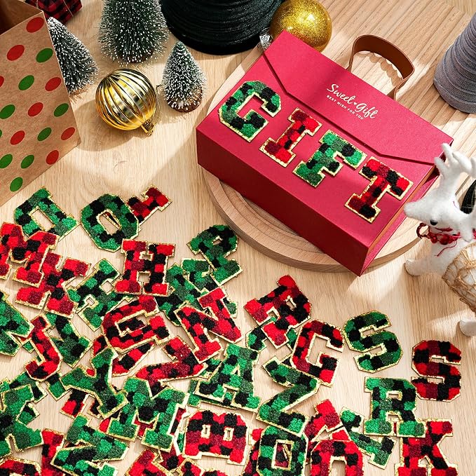 WILLBOND 52 Pcs Christmas Alphabet Patches Self Adhesive Letter Patches
