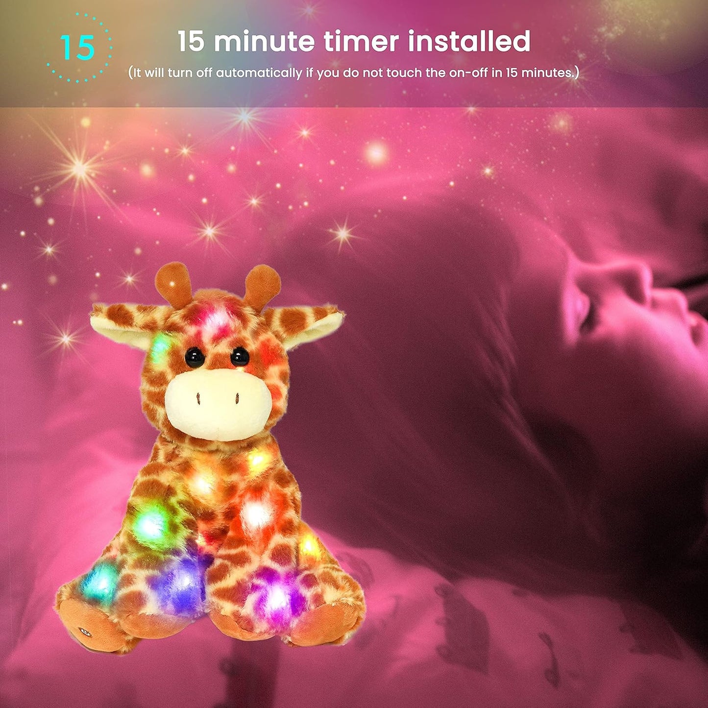 Hopearl Lighting Up Giraffe Stuffed Animal Floppy LED Plush Toy Night Lights Glow Pillow Birthday Festival for Kids Toddlers Boys Girls, Orange, 11''