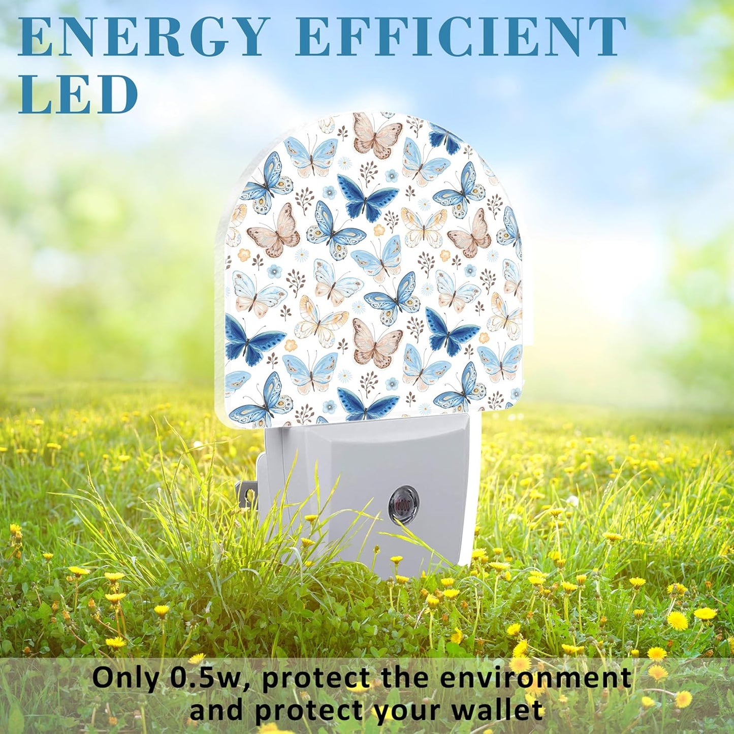 Plug in Night Lights Vintage Blue and Brown Butterflies Nightlight Plug Into Wall Dusk to Dawn Sensor LED Night Light for Kid Girls Boys Room Decor,Hallway,Kitchen,Bathroom,Nursery,Stairs
