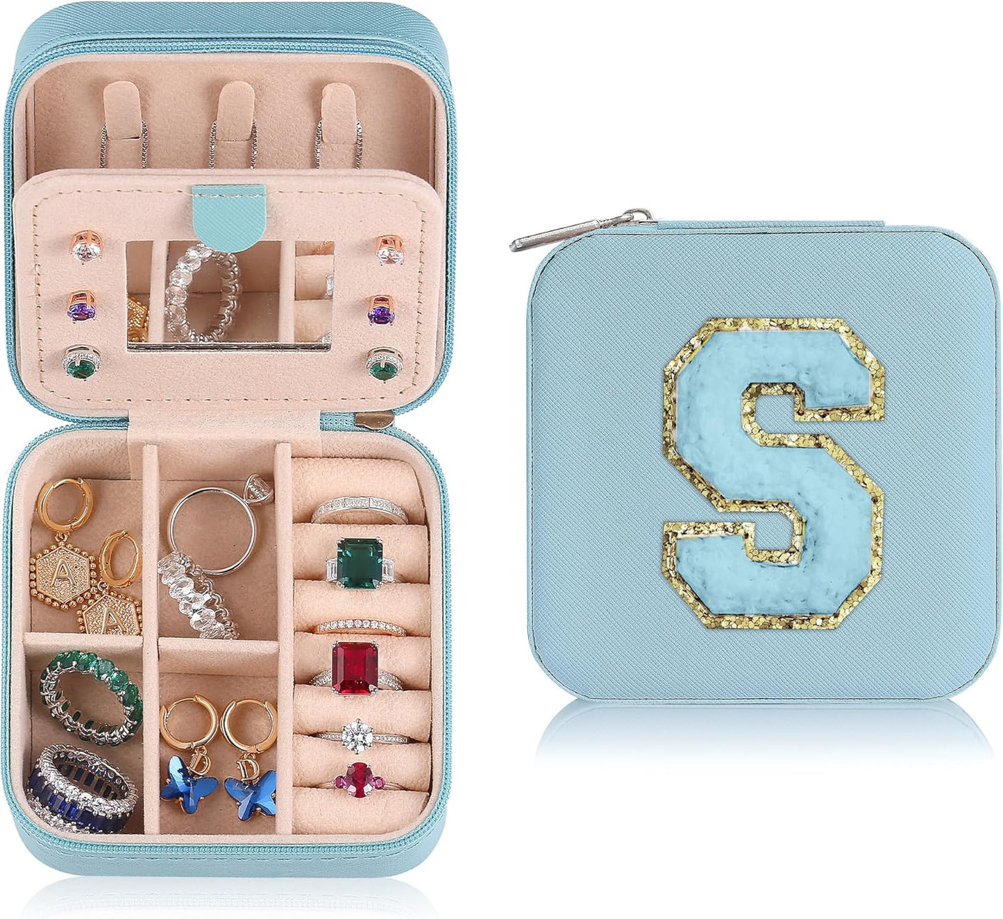 Parima Bridesmaid Gifts for Wedding Day, Bridesmaid Gifts for Women | Bridesmaid Proposal Gifts Unique Gifts | Wedding Travel Essentials Small Jewelry Box | Travel Jewelry Case - Letter S, Sky Blue