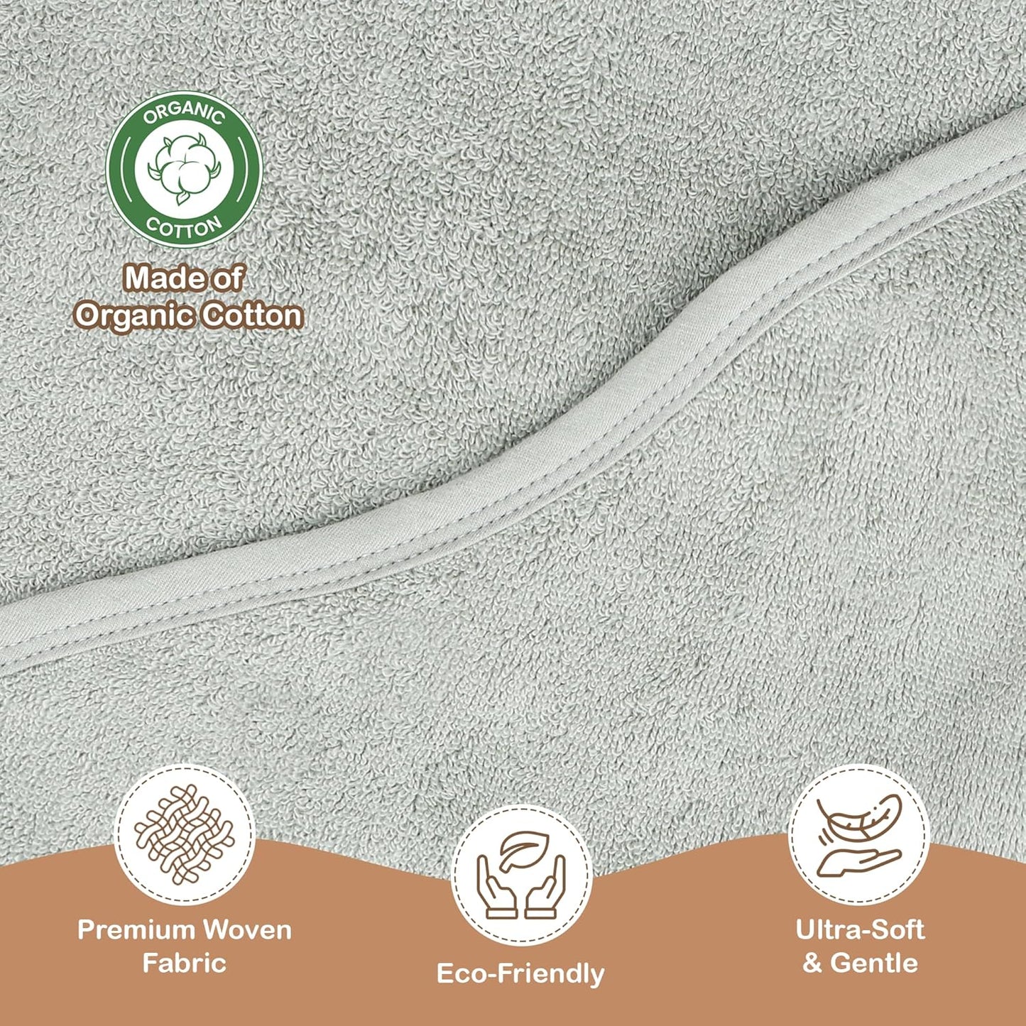 Organic Cotton Plush Woven Hooded Baby Towels, 31x31 Inches, Plush Bath Towels with Hood for Newborns and Kids, Girls & Boys (Moss Green, 31.4" L x 31.4" W)