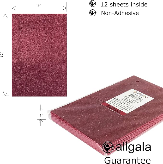 Allgala 12 Pack Glitter EVA Foam Paper 8 x 12inch Sheets-Burgundy-Perfect