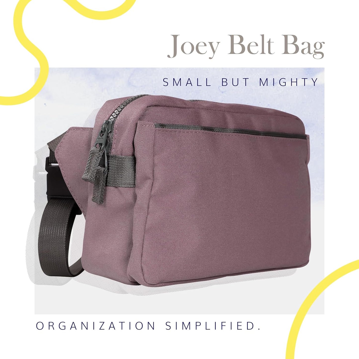 Red Rovr Everyday Joey Belt Bag | Organization & Zipper pockets |Adjustable Strap for All Ages (Mauve)