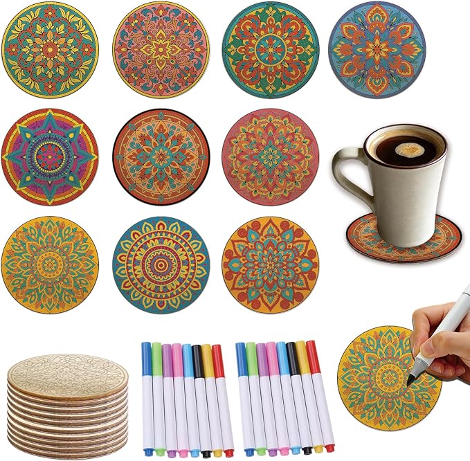 26PCS Wood Coasters Craft Kit 10 Paint You Own Coaster