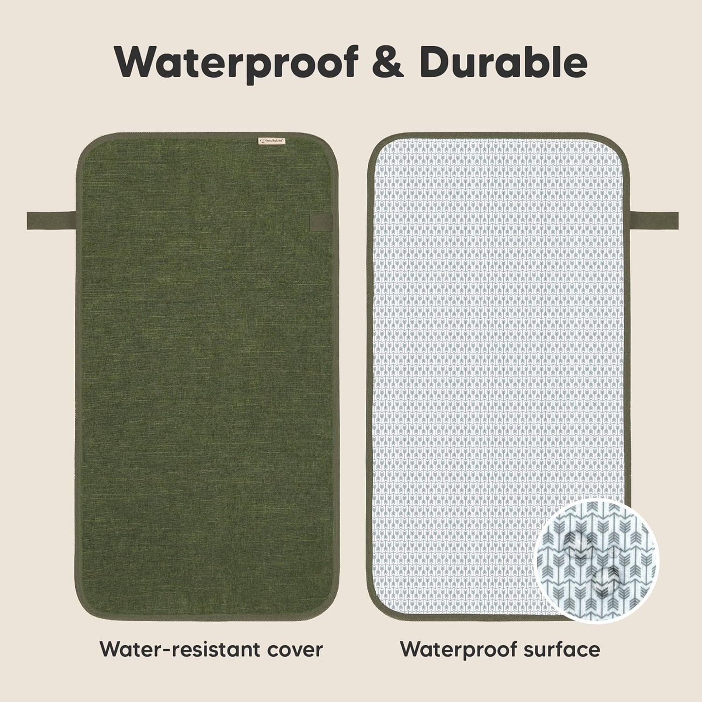 KeaBabies Portable Diaper Changing Pad, Easy Wipe Clean - Foldable Waterproof Baby Changing Mat for Diaper Bag, Compact, Lightweight, 25x13 Newborn, Infant, Baby Changer Travel Essential (Olive Green)