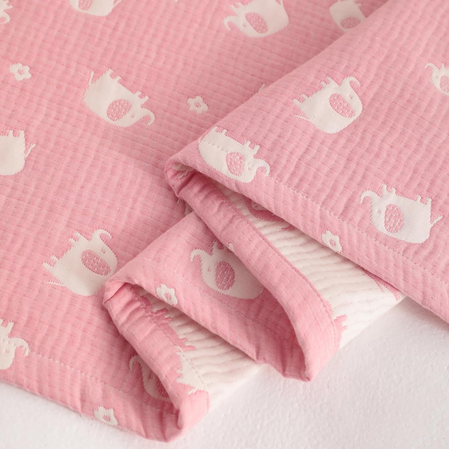 NTBAY 3 Layer Oversized Muslin Cotton Toddler Blanket, Jacquard Reversible Nursery Bed Blanket, Super Soft and Thermal for All Seasons, Baby Gift, 45"x60", Pink Elephant