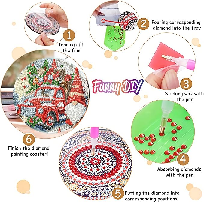 8 Pack Christmas Diamond Art Coasters, Diamond Painting Coasters Kits |
