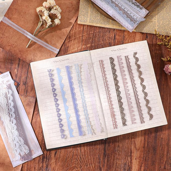 240PCS/6 Packs Lace Transparent Stickers, Vintage PET Lace Scrapbooking