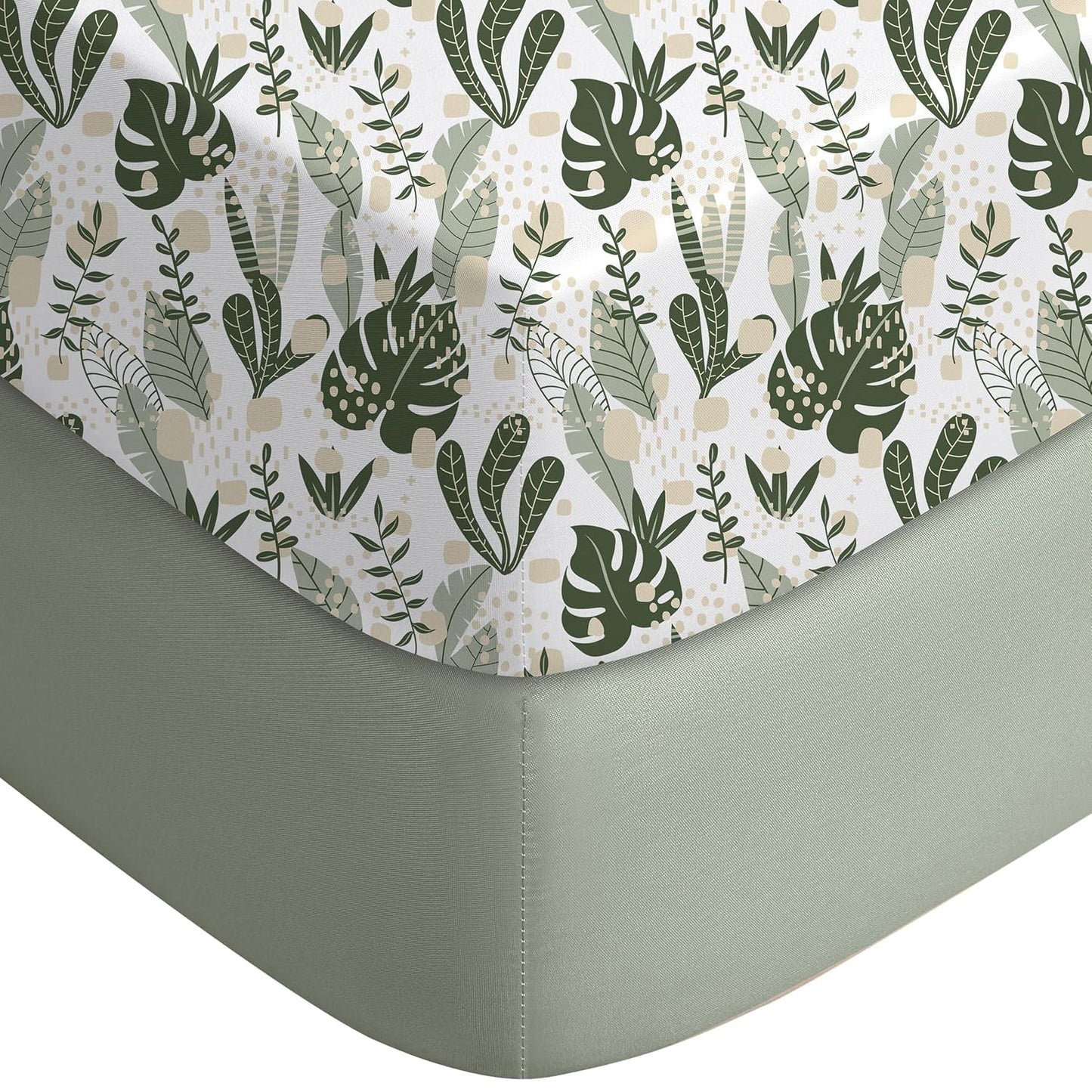 Yoofoss Pack and Play Sheets Fitted, Mini Crib Sheets 2-Pack for Pack N Play Mattress, Stretchy Playard Sheet, Soft and Breathable (Green + Banana Leaves)