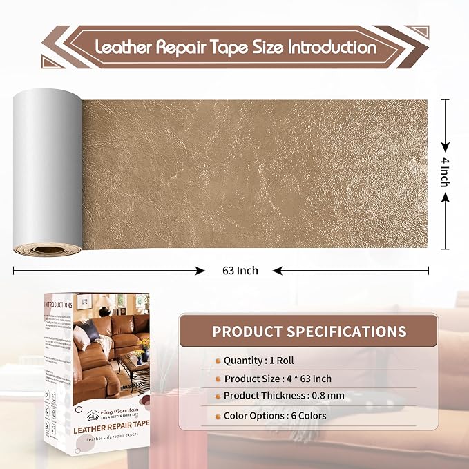 KING MOUNTAIN Leather Repair Patch, 4 x 63 Inches self Adhesive Leather Repair