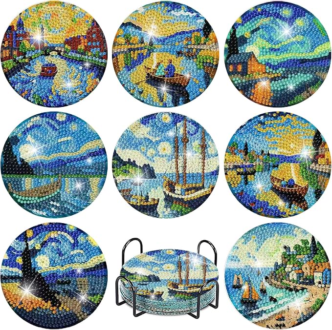 8 PCS Starry Sky Diamond Art Coasters Kit