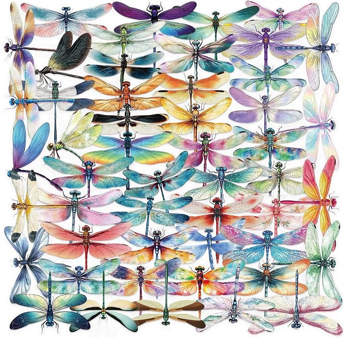 50Pcs Dragonfly Stickers for Scrapbooking, PET Transparent Decorative Stickers