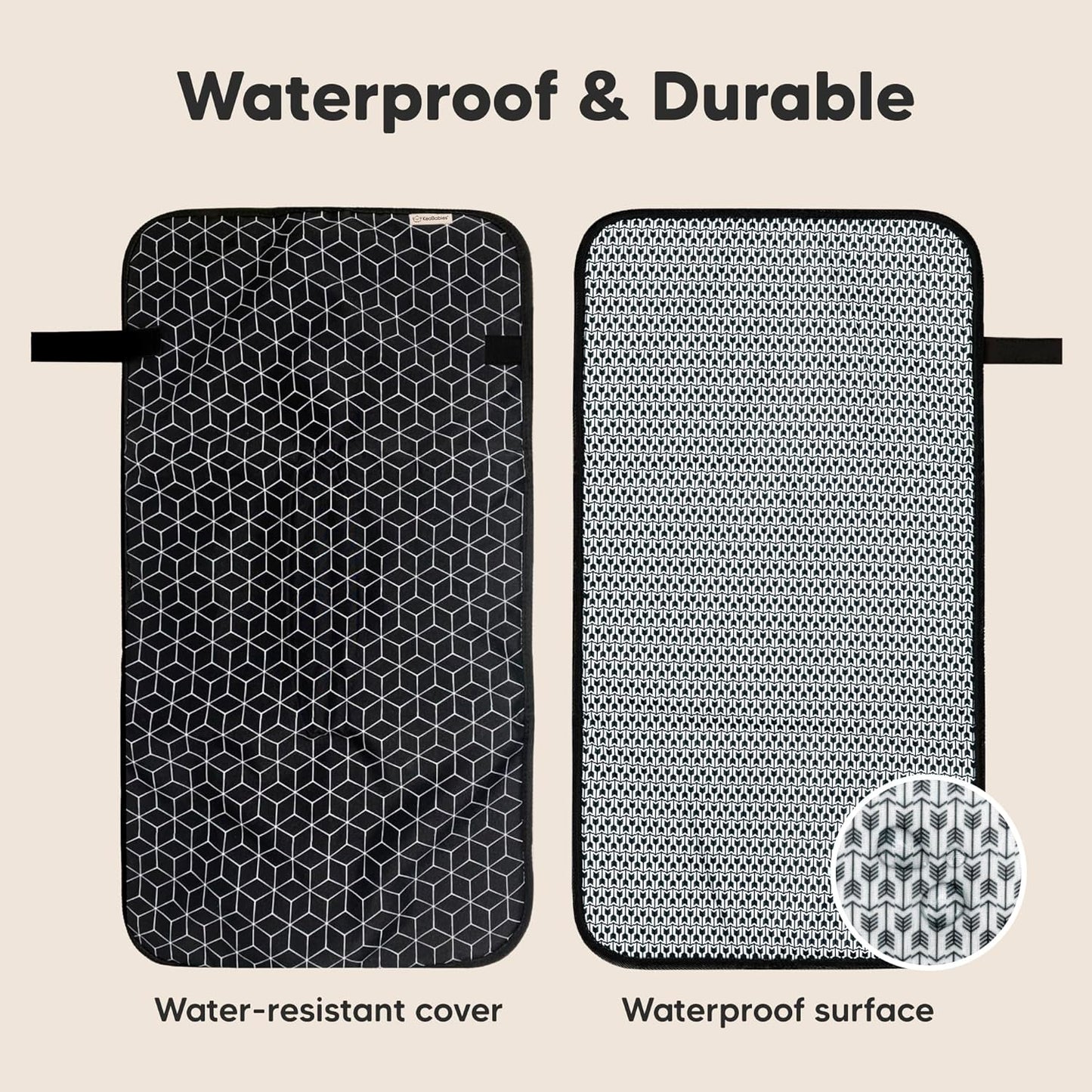 KeaBabies Portable Diaper Changing Pad, Easy Wipe Clean - Foldable Waterproof Baby Changing Mat for Diaper Bag, Compact, Lightweight, 25x13 Newborn, Infant, Baby Changer Travel Essential (Black Geo)
