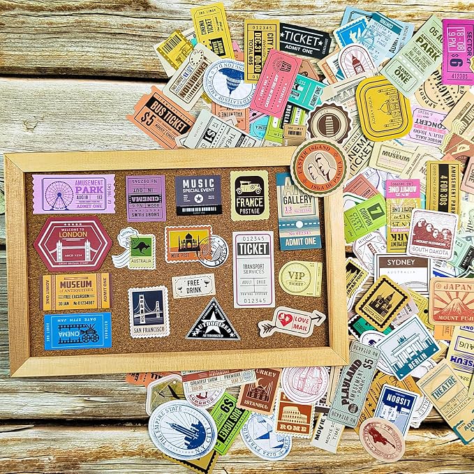 Prstincol 300 Pcs Vintage Travel Stickers Ticket Stickers