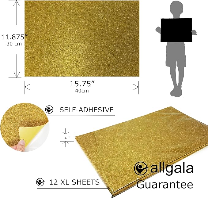 allgala X-Large Self-Adhesive Glitter EVA Foam Sheets 12 Pack 12x16 inch Paper