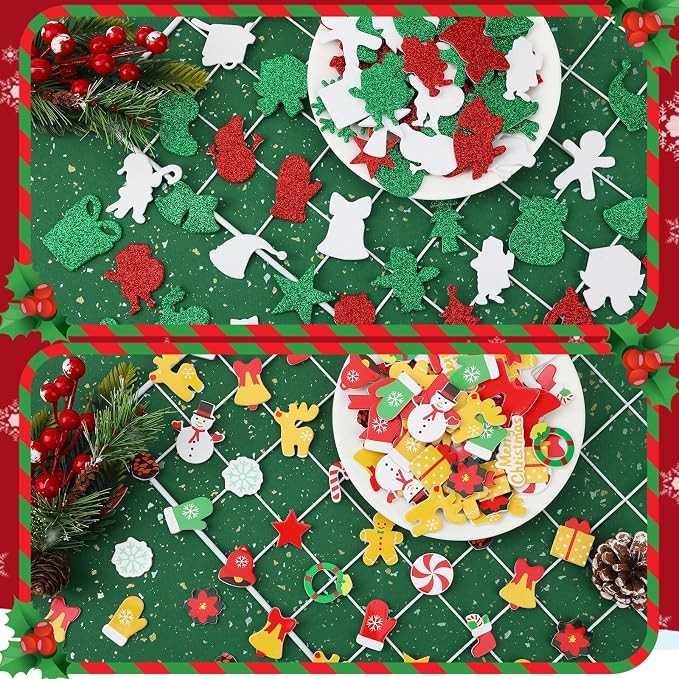 SEPGLITTER 600Pcs Christmas Foam Sticker Xmas Glitter Self Adhesive Sticker |