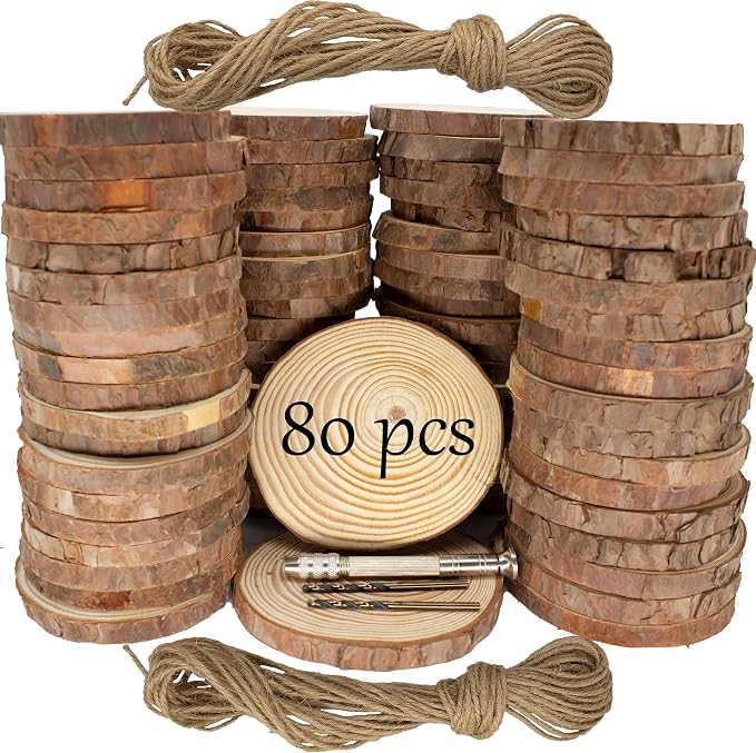Unfinished Natural Wooden Slices 80 Pcs 3.2-4 Inch Wood Circles