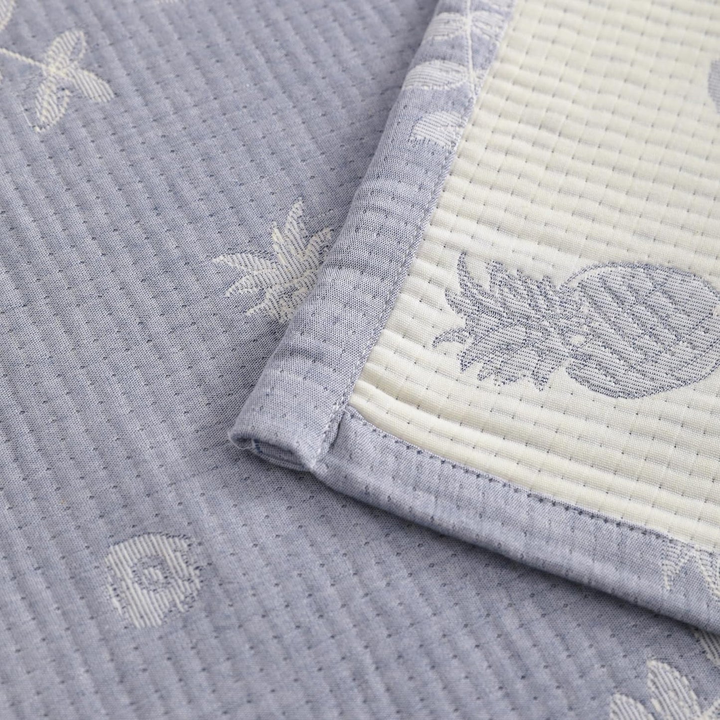 NTBAY 3 Layer Toddler Blanket, Muslin Cotton Jacquard Bed Blankets, Lightweight Thermal Baby Blanket, Super Soft and Warm Crib Blanket for All Seasons, Decoration Gift, 30"x40", Blue Pineapple