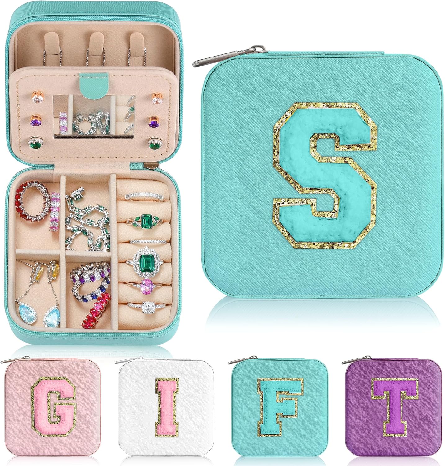 Parima Bridesmaid Gifts for Wedding Day, Bridesmaid Gifts for Women | Bridesmaid Proposal Gifts Unique Gifts | Wedding Travel Essentials Small Jewelry Box | Travel Jewelry Case - Letter S, Aqua Blue