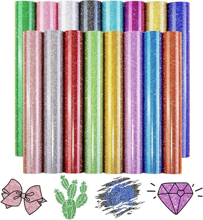 Tintnut Colorful Glitter Heat Transfer Vinyl, easy cut & weed, stretch washable