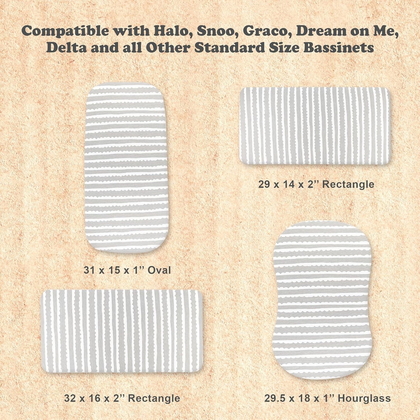 3-Pack Organic Fitted Bassinet Sheets, Compatible with Halo, Snoo, Graco, Dream On Me, Delta, and Other Standard Size Bassinets - Fits Oval, Hourglass, & Rectangle Shapes (Size 32 x 16 x 4 Inches)