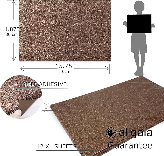 Allgala X-Large Self-Adhesive Glitter EVA Foam Sheets 12 Pack 12x16 inch Paper