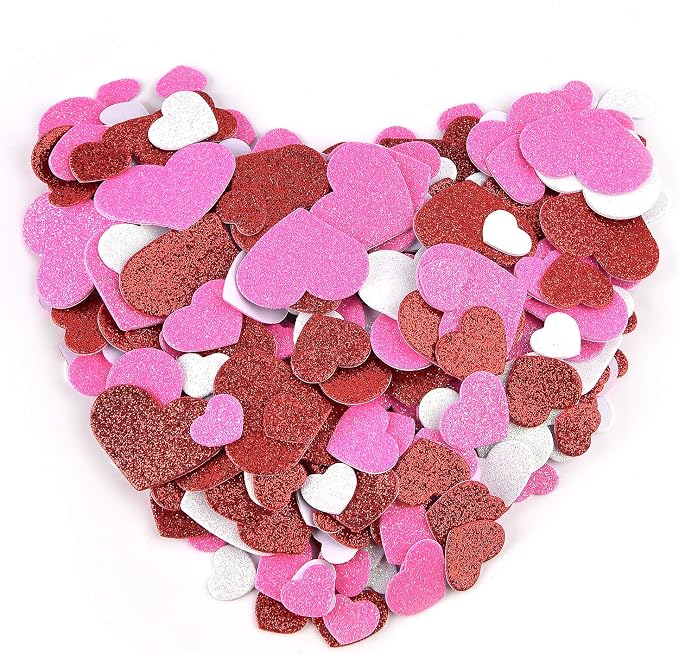 Coopay 300Pcs Foam Stickers Glitter Hearts Foam Stickers Self Adhesive Heart