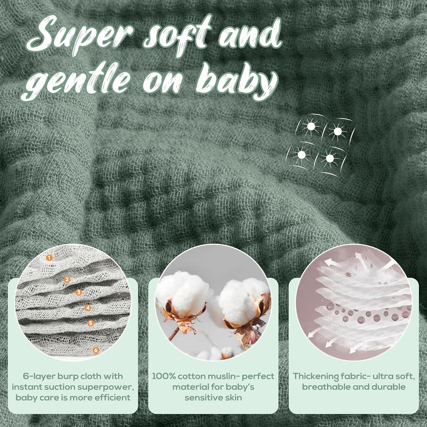 Muslin Hooded Baby Towels for Newborns, 32"x32", 100% Cotton – 6 Layers Super Soft Absorbent Breathable, Baby Bath Towel, Toddler Bath Towel – Pack of 2