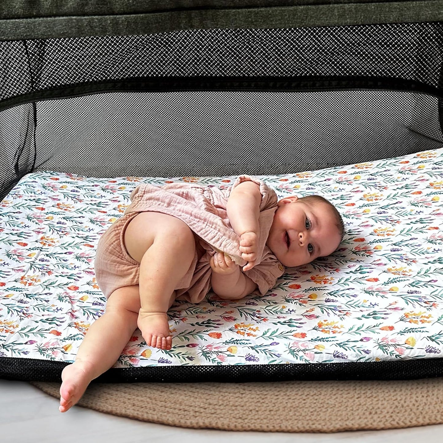 Quiggly Travel Crib Sheets for Guava Lotus, 2 Pack Organic Cotton Jersey Knit, Vibrant Floral Patterns - Fits Mattresses for Boys & Girls (Travel Crib, Wildflower Dreamin')