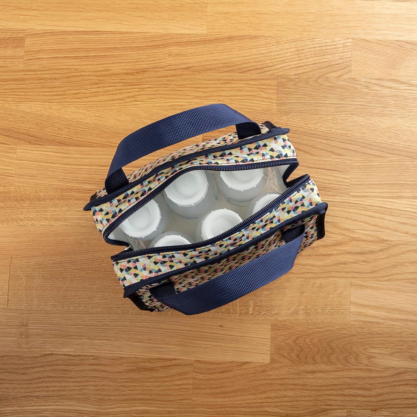 Dr. Brown's Fold & Freeze Bottle Tote, Travel Baby Bottle Insulated Cooler Bag, Store Up to 6 Baby Bottles, Geometric Multicolor, BPA Free