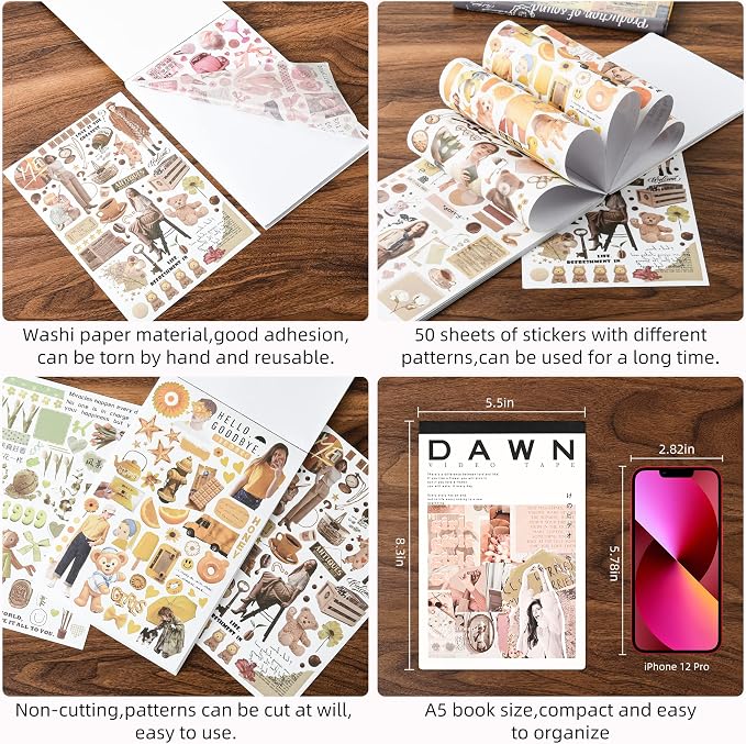 Vintage Washi Stickers for Scrapbooking, Scrapbook Stickers for Junk Journals