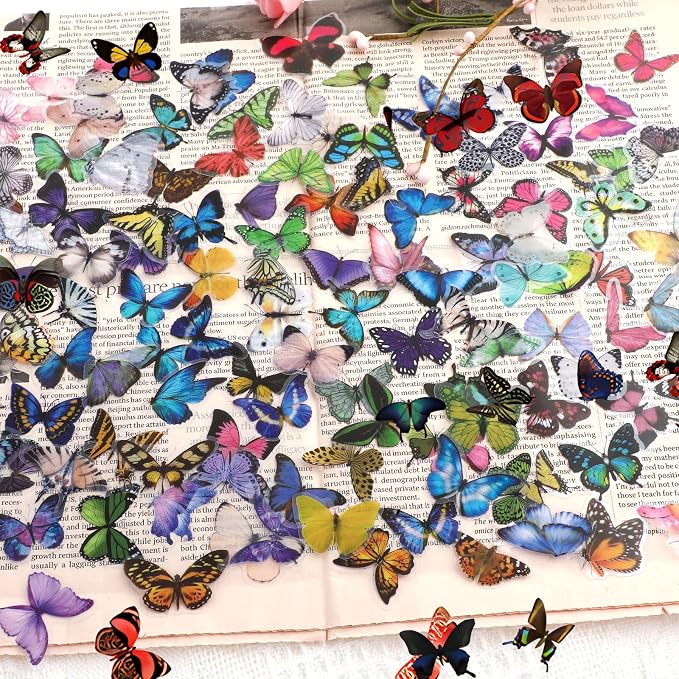 COMNICO Butterfly Stickers PET Waterproof Transparent Colorful Resin Decals