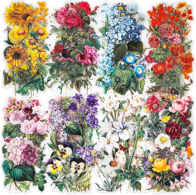 Knaid 100 Pieces Vintage Flower Stickers Set