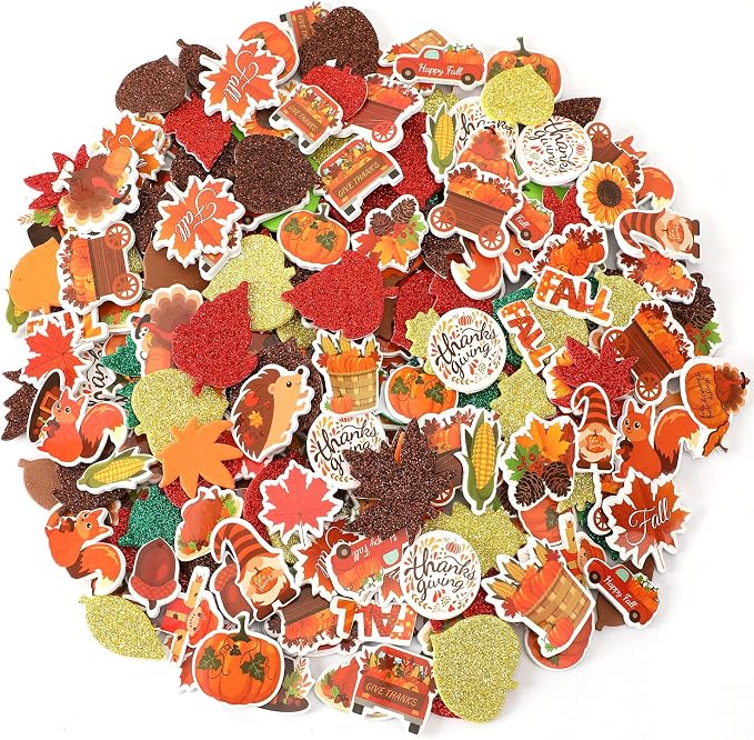 600Pcs Fall Thanksgiving Foam Sticker Glitter Maple Leaf Sticker | Autumn Decals