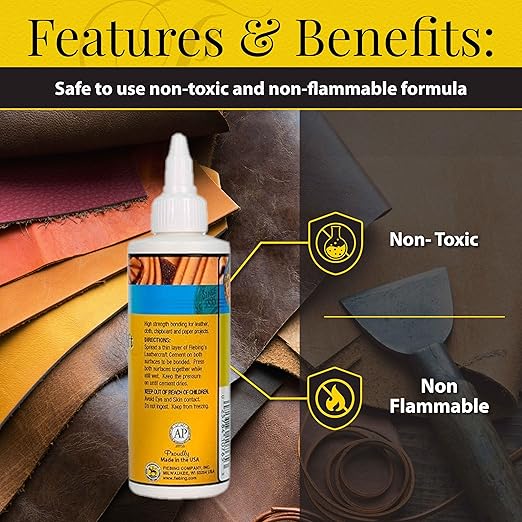 Fiebing's Leathercraft Cement - 4 oz Leather Glue Adhesive - Quick Drying