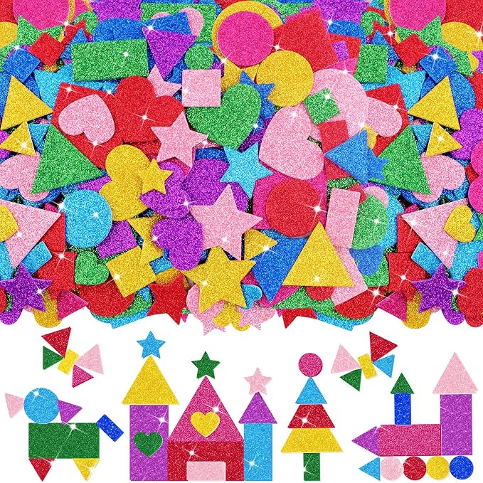 1000Pcs Glitter Foam Stickers, Colorful Self Adhesive Geometric Foam Stickers