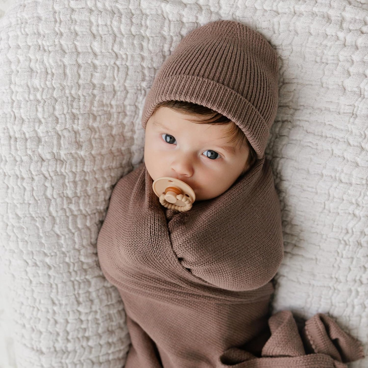 Luladream Pacifier and Clip Set - Natural Rubber Nipple - Soft Teething Handle - for Infants Baby's and Toddlers, 0-18 Months (Camel + Cream + Clips)