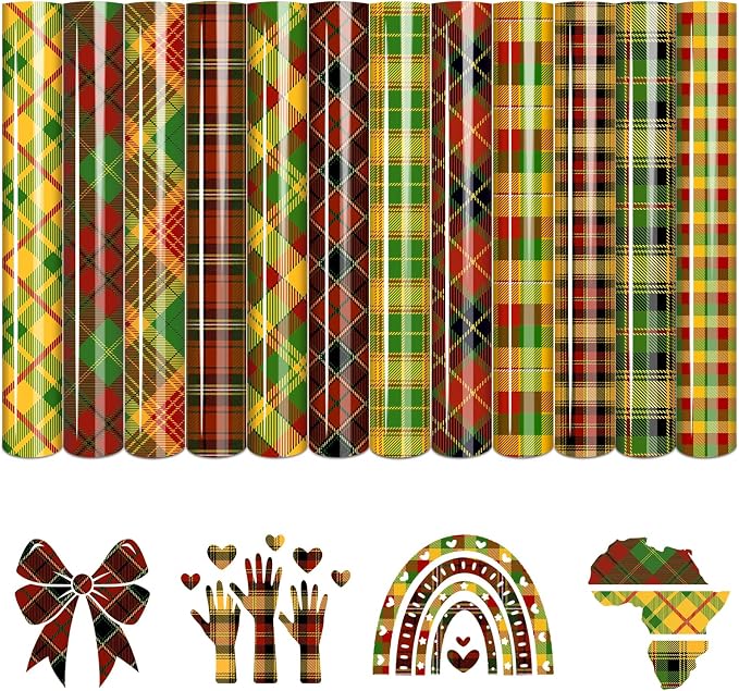 Tintnut African Plaid Heat Transfer Vinyl, 12 Sheets 12"x10" Iron on Vinyl |